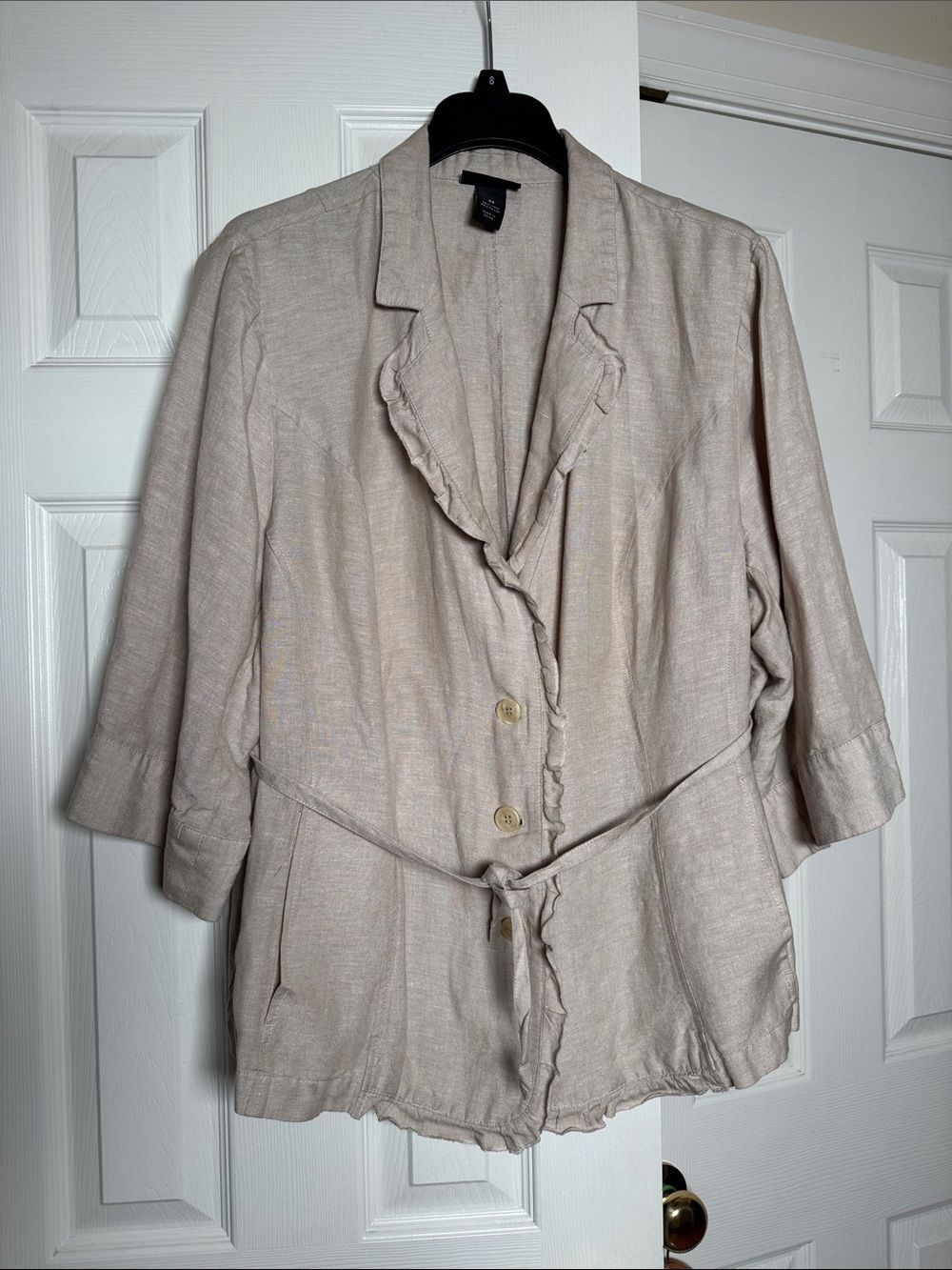 Light Beige Linen-Blend Ruffle Jacket - lane Bryant size 26